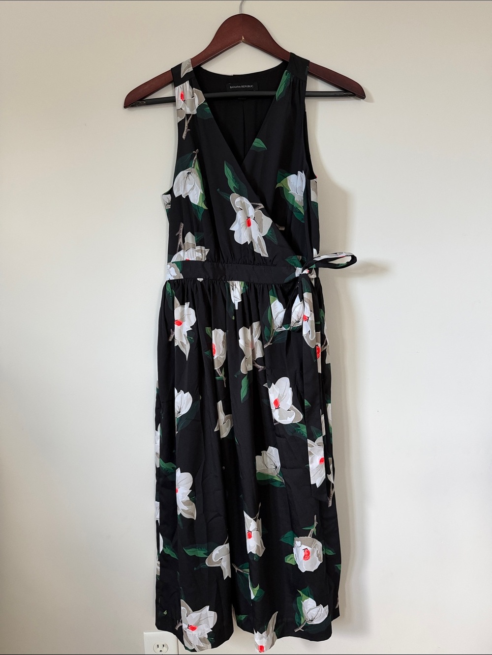 Banana Republic Black Floral Wrap Midi Dress